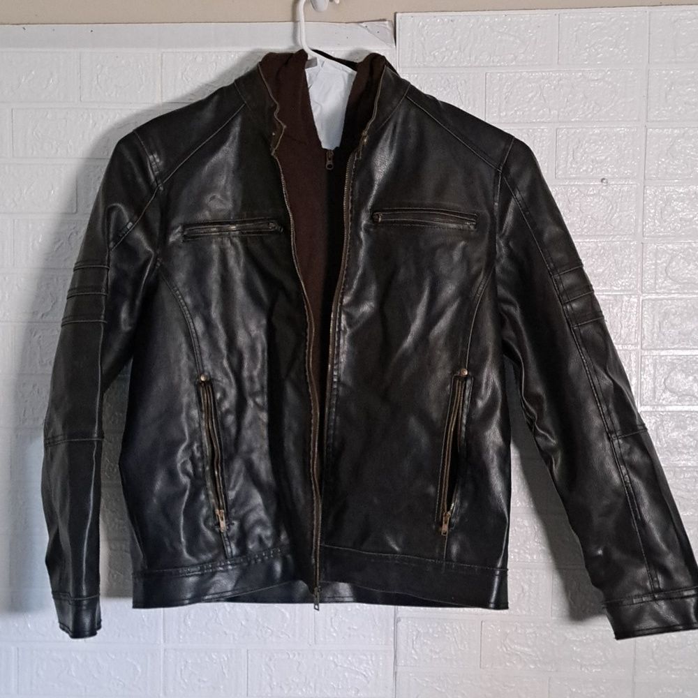 Black Rivet G-III Faux Leather Jacket with Removable Sweatshirt